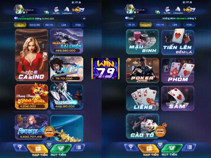 Game online Win79 cung cấp đa dạng các tựa game cho thành viên lựa chọn